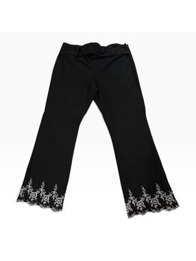 Vintage Carabella Collection Blk Floral Embroidered Scallop HemPants USA Large